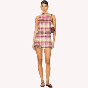 Free People free-est Walk the Walk Plaid Mini Dress in Retro Pink Combo M